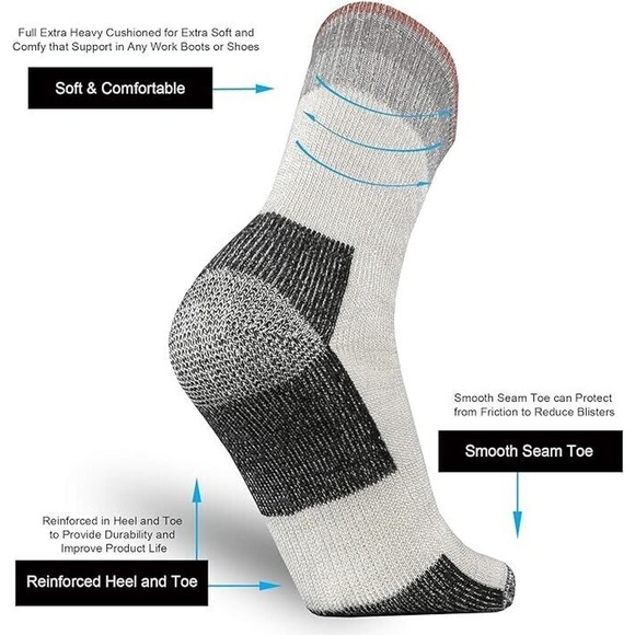 4 Pk Merino Wool Socks for Men Women, Warm Thermal Hiking Socks Winter Cushioned - Picture 2 of 4